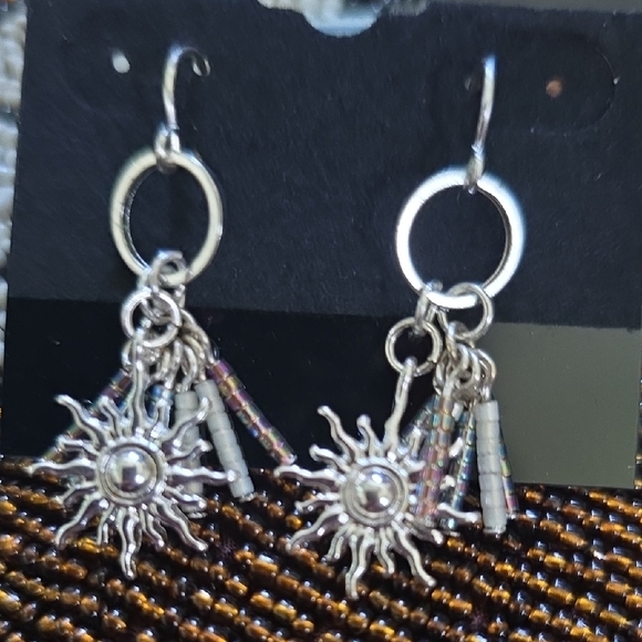 Handmade Jewelry - Elegant Silver Sun Charm Earrings